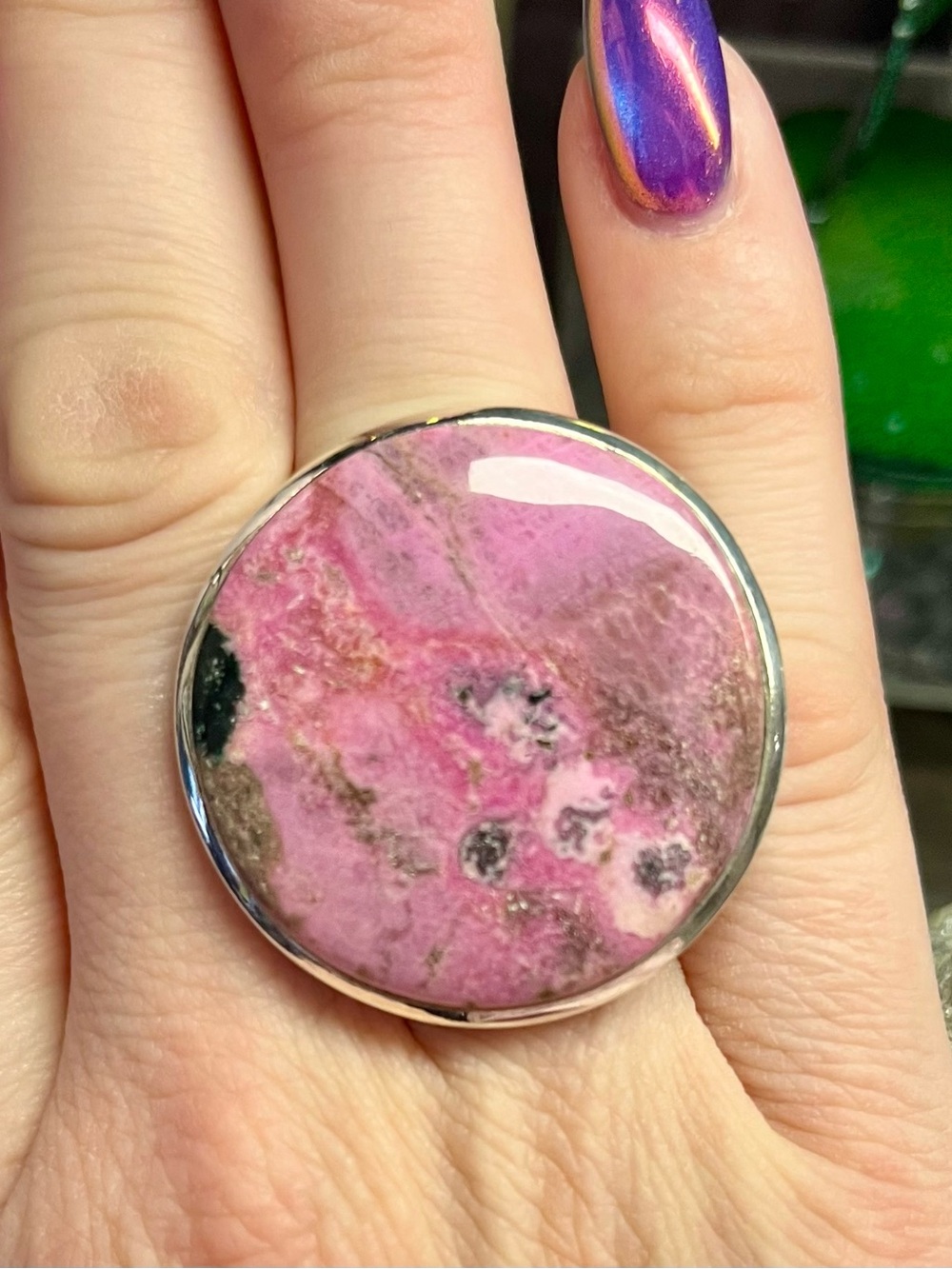 Cobalto Calcite statement ring size 7 925 Silver natural 33mm pink gemstone